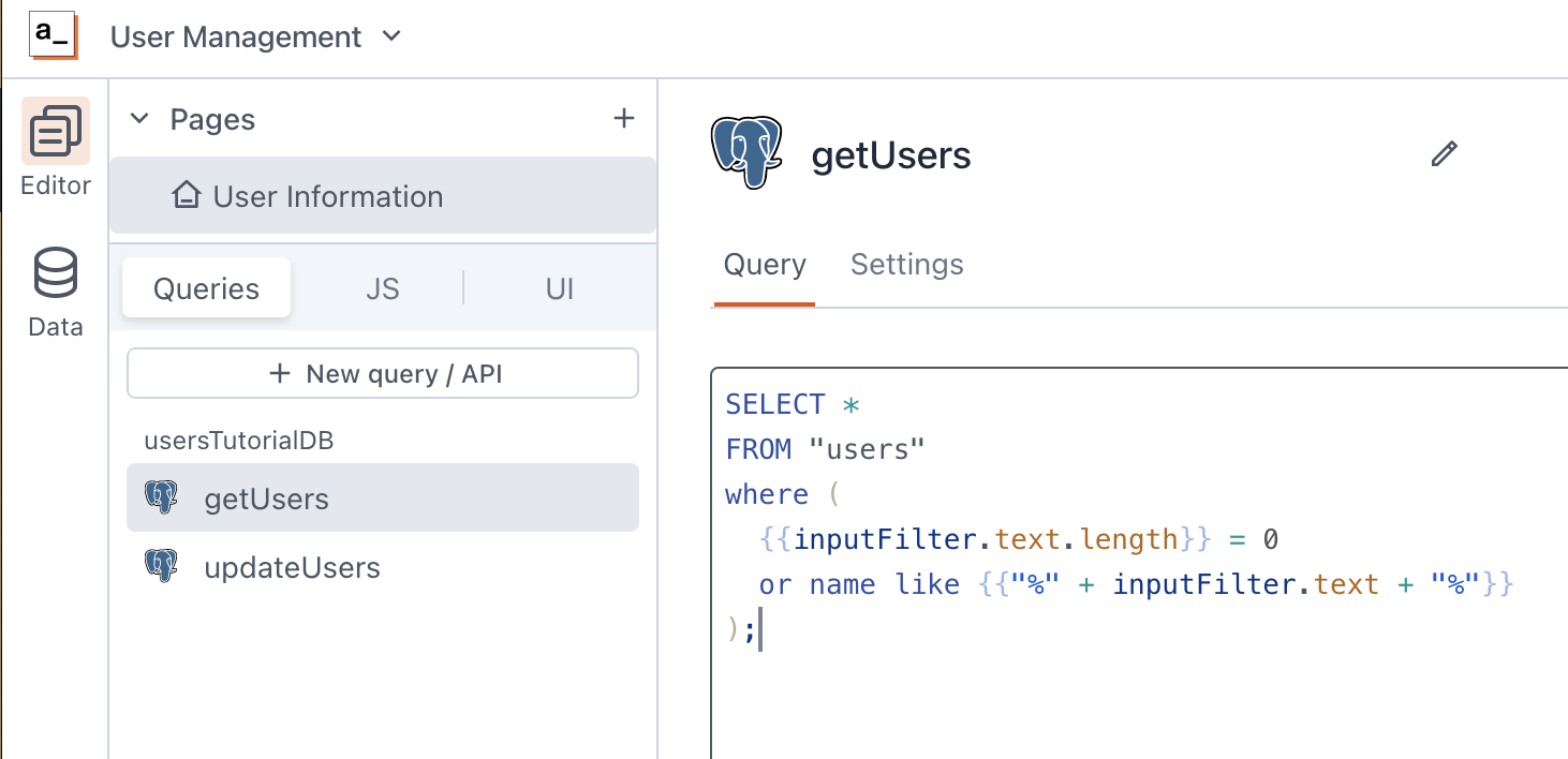 complex query in appsmith